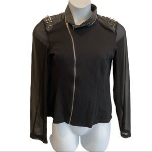 Shear Unique Daytrip Faux Leather Moto Blouse with Metal-tone Studs. Size Large.